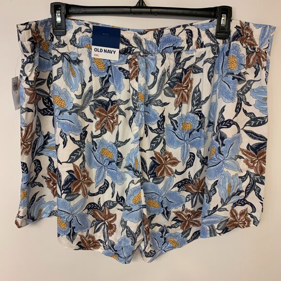 Old Navy Womens Shorts SZ XXL Blue Floral Flat Front NWT Causal Tropical Relaxed - Picture 3 of 9